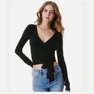 Alice + Olivia Black Wrap Crop Top